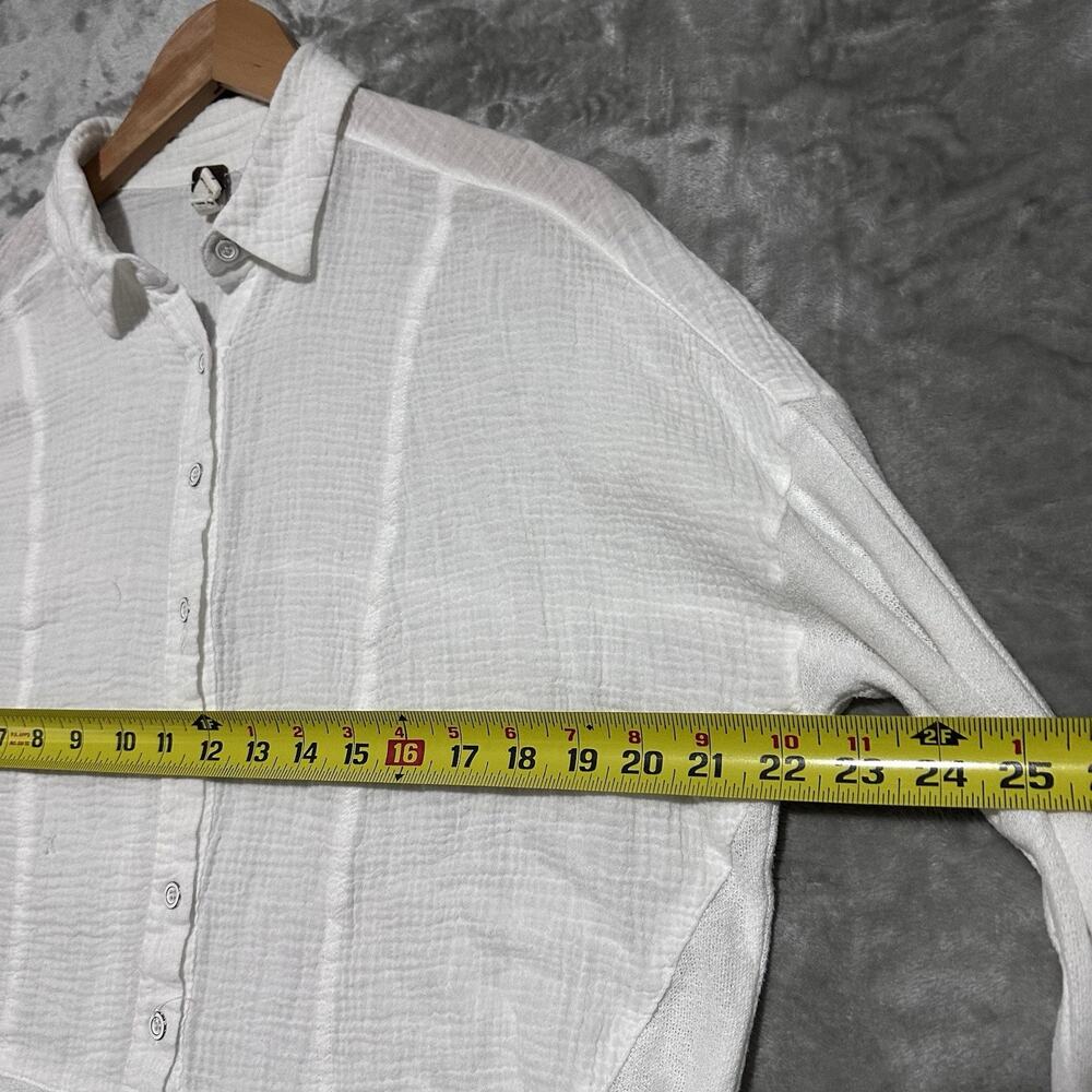 We The Free People White Gauze Cotton Button up Top Womens XS Frayed Boho Beachy - Picture 8 of 8